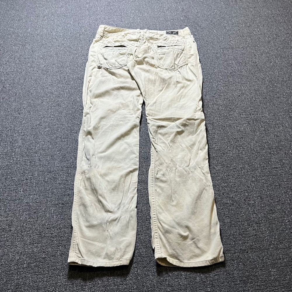 Robins Jean Motard SP5475 Cargo Pants Size 34 Beige Moto Pleated Distressed Y2K